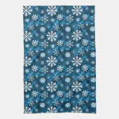 Cool Blue With White Snowflake Pattern Winter Theedoek (Verticaal)