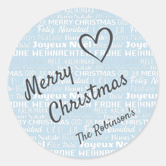 Cool Blue Word Art Cloud Handgeschreven kersttekst Ronde Sticker (Voorkant)