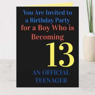 Cool Blue Yellow 13 Birthday Party Invitation Card Kaart