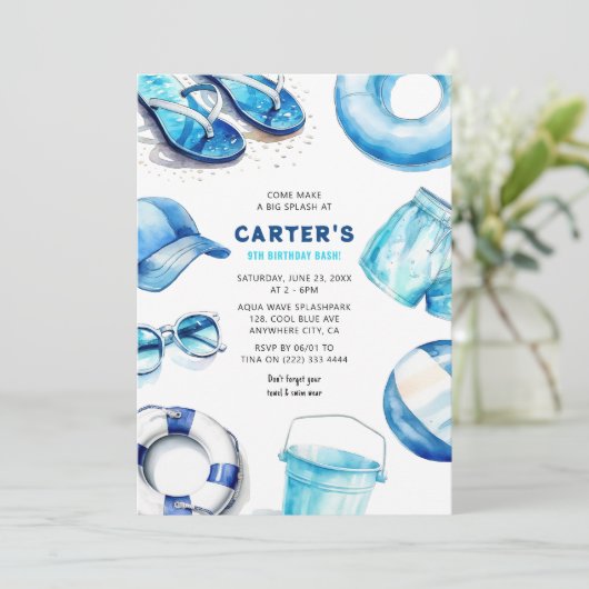 Cool Blue zomer jongens verjaardag Kaart (Staand voorkant)
