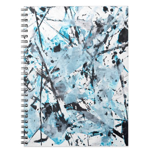 Cool Blue Zwart Wit Splatter Abstract Notitieboek (Voorkant)