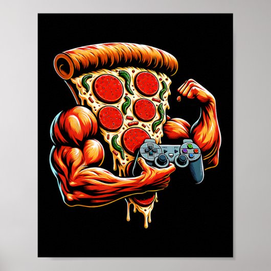 Cool Bodybuilding Gamer Pizza Cadeau 2 Poster (Voorkant)