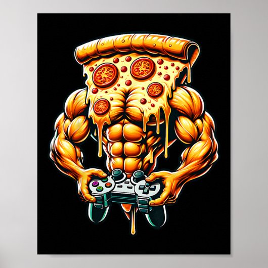 Cool Bodybuilding Gamer Pizza Cadeau Poster (Voorkant)