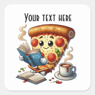 Cool boek club pizza party tekst toevoegen vierkante sticker