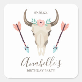 Cool Boho Koe schedel Vierkante Sticker