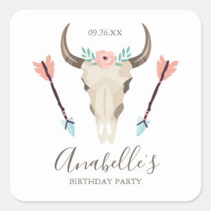 Cool Boho Koe schedel Vierkante Sticker