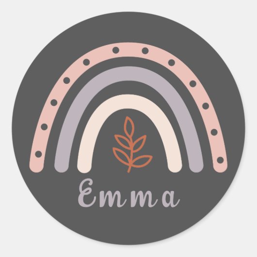 Cool Boho Rainbow met persoonlijke naam Ronde Sticker (Voorkant)
