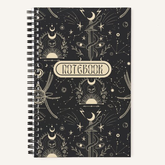 Cool Boho Skulls Sterren Maan Spiraal Notitieboek (Voorkant)