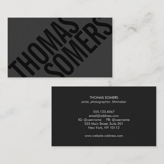 Cool BOLD Black op BLack Typografie Unieke Moderne Visitekaartje (Voorkant / Achterkant)