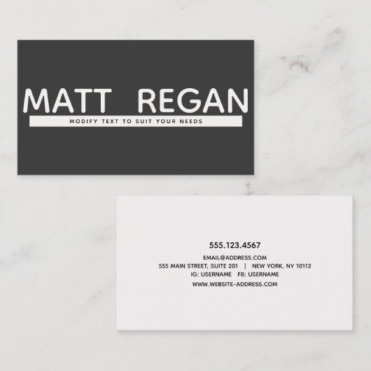 Cool Bold Black White Modern Retro Visitekaartje (Voorkant / Achterkant)