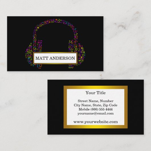 Cool Bold DJ Hoofdtelefoon Zwarte Muziek Visitekaartje (Voorkant / Achterkant)