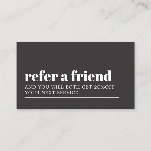 Cool Bold Donkergrijs Wit Schoonheidssalon Aanbevelingskaartje (Voorkant)