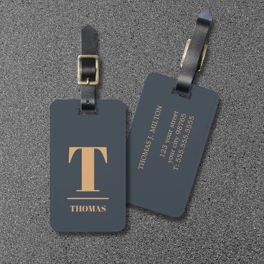 Cool Bold Monogram Deep Blue Brown Bagagelabel