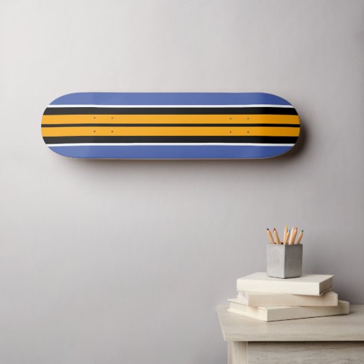 Cool Bold Yellow Black Summer Blue Racing Stripes Persoonlijk Skateboard (Muurkunst (Horizontaal))