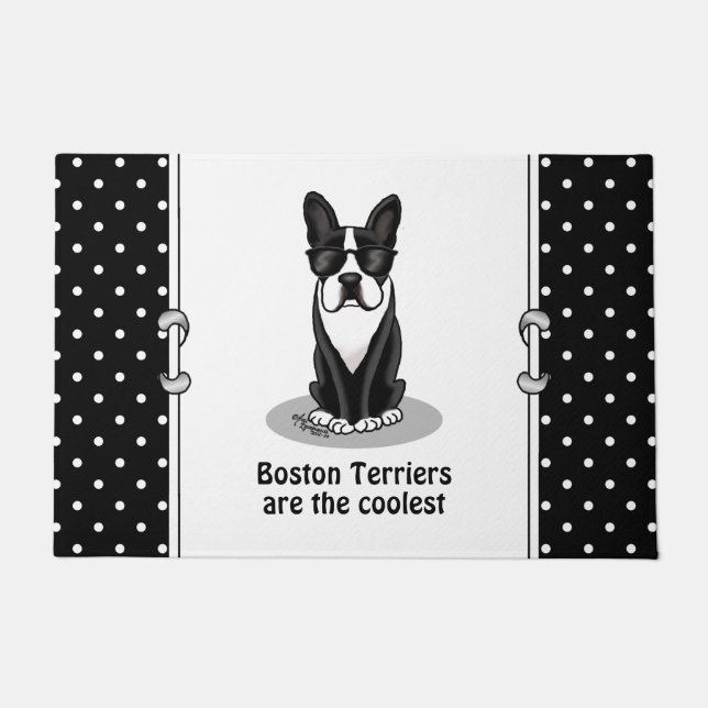 Cool Boston Terrier Dog (zwart) met zonnebril Deurmat (Voorkant)