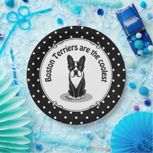 Cool Boston Terrier Dog (zwart) met zonnebril Papieren Bordje (Feest)
