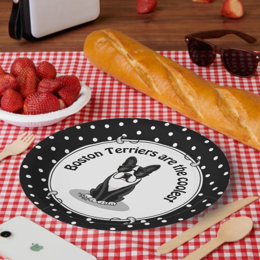 Cool Boston Terrier Dog (zwart) met zonnebril Papieren Bordje (Picknick)
