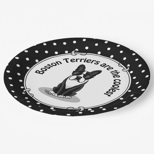Cool Boston Terrier Dog (zwart) met zonnebril Papieren Bordje (Gekanteld)