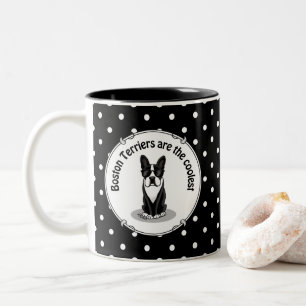 Cool Boston Terrier Dog (zwart) met zonnebril Tweekleurige Koffiemok