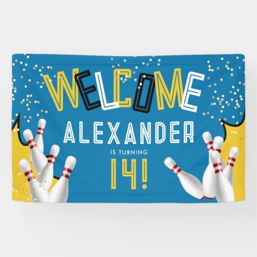 Cool Bowling Blauwe Strike Verjaardagsfeest Welkom Spandoek (Horizontaal)