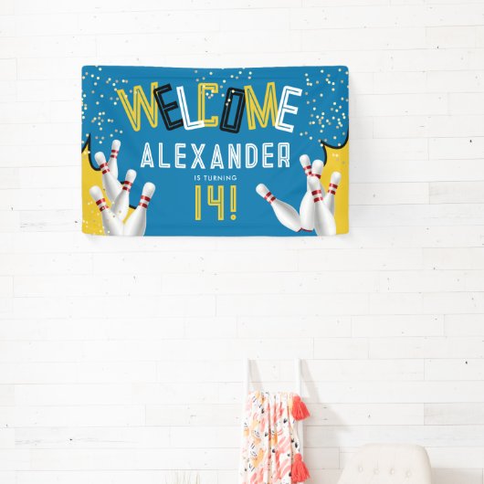 Cool Bowling Blue Strike Verjaardagsfeest Welkom Spandoek (Insitu)