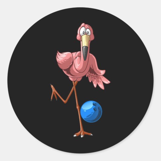 Cool Bowling Flamingo Funny Shorebird Lover Playe Ronde Sticker (Voorkant)