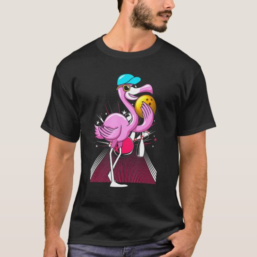 Cool Bowling Flamingo Shorebird Player T-shirt (Voorkant)