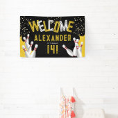 Cool Bowling Zwart en Geel Strike Feest Welkom Spandoek (Insitu)