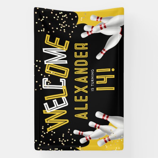 Cool Bowling Zwart en geel Strike Party Welkom Spandoek (Verticaal)