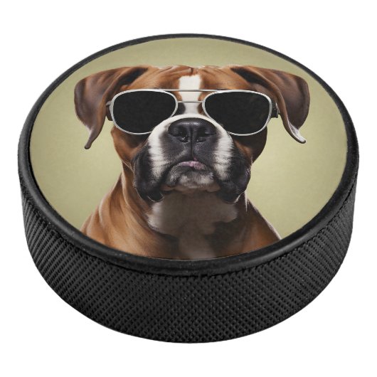 Cool Boxer Dog Hockey Puck (3/4)