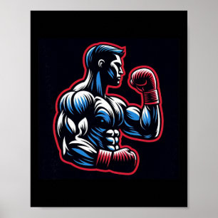 Cool Boxing Logo Strong Boxer Black Red en Blue S Poster