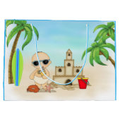 Cool Boy Beach Baby met zandkasteel en surfplank Groot Cadeauzakje (Achterkant)