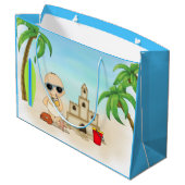 Cool Boy Beach Baby met zandkasteel en surfplank Groot Cadeauzakje (Achterkant Gekanteld)