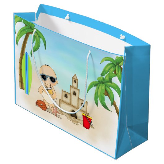 Cool Boy Beach Baby met zandkasteel en surfplank Groot Cadeauzakje (Achterkant Gekanteld)