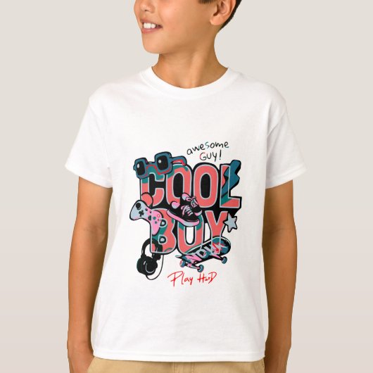 Cool Boy Typografie met stijlvolle iconen van Hobb T-shirt (Voorkant)