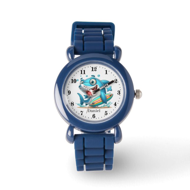 Cool boys beach shark naam toevoegen kinder horloge (Voorkant)