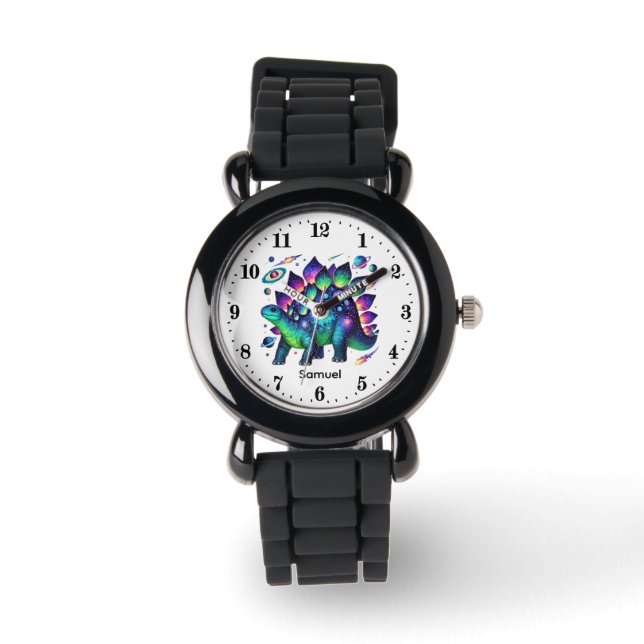 Cool Boys Cosmic Dinosaur add name  Horloge (Voorkant)