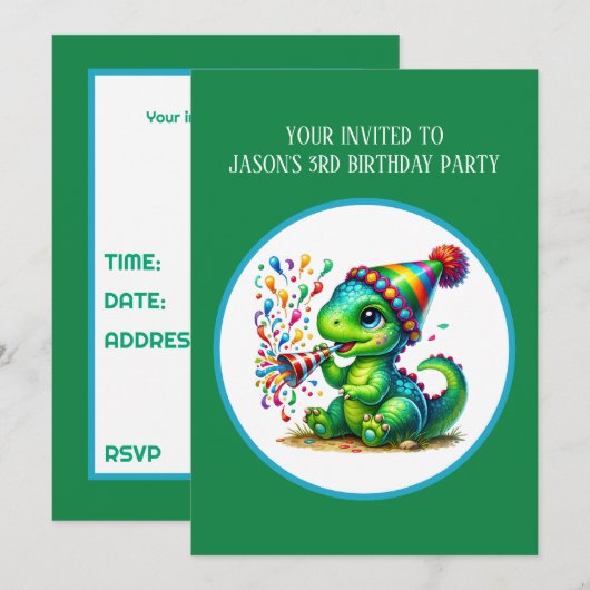 Cool boys dinosaur party add text  kaart (Voorkant / Achterkant)
