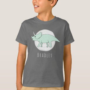 Cool Boy's Doodle Triceratops Dinosaur met naam T-shirt