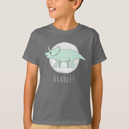 Cool Boy's Doodle Triceratops Dinosaur met naam T-shirt (Voorkant)