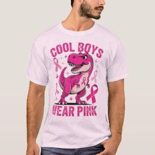 Cool Boys Draag roze, T-Rex borstkanker bewustzijn T-shirt