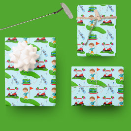 Cool Boy's Golfing Thema Verjaardagsfeest Inpakpapier Vel
