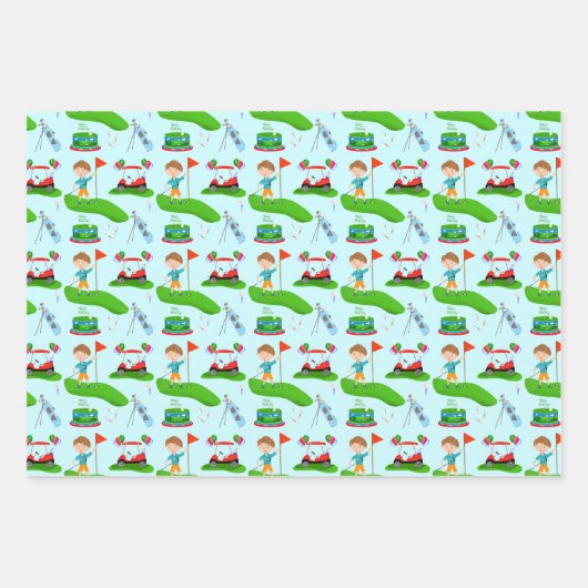 Cool Boy's Golfing Thema Verjaardagsfeest Inpakpapier Vel (Voorkant 2)