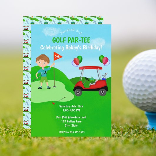Cool Boy's Golfing Thema Verjaardagsfeest Kaart
