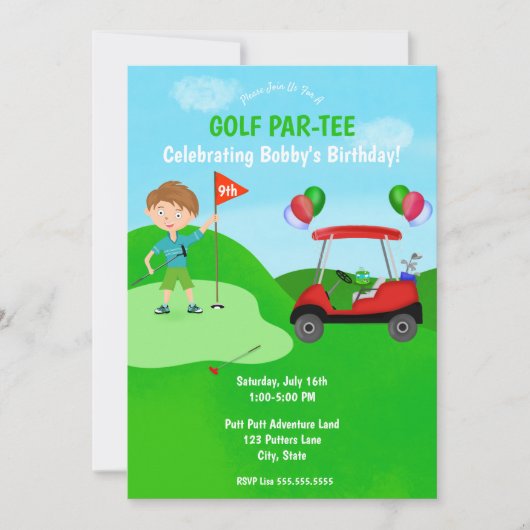 Cool Boy's Golfing Thema Verjaardagsfeest Kaart (Voorkant)