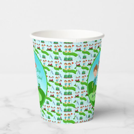 Cool Boy's Golfing Thema Verjaardagsfeest Papieren Bekers (Rechts)