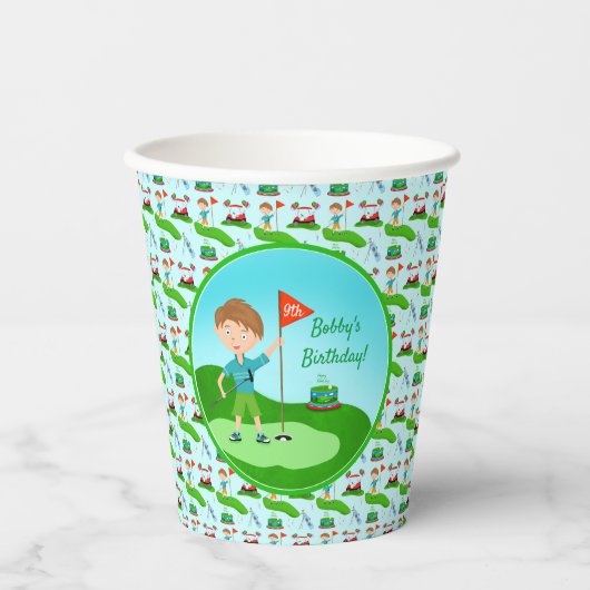 Cool Boy's Golfing Thema Verjaardagsfeest Papieren Bekers (Voorkant)