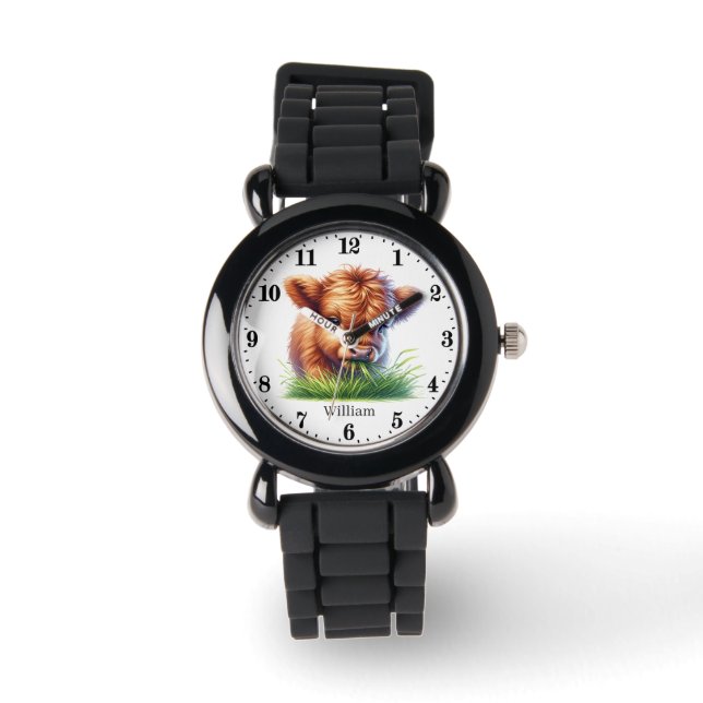 Cool boys highland koe naam toevoegen horloge (Voorkant)