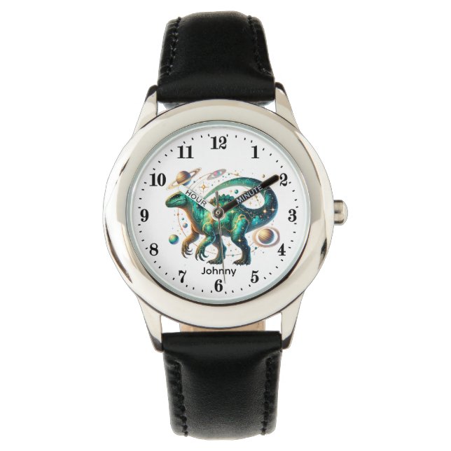 Cool Boys Kosmische Dinosaurus voeg naam toe Kijk  Horloge (Voorkant)