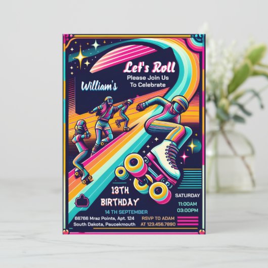 Cool Boys Meisjes Rolschaatsen 13e Verjaardag Kaart (Staand voorkant)